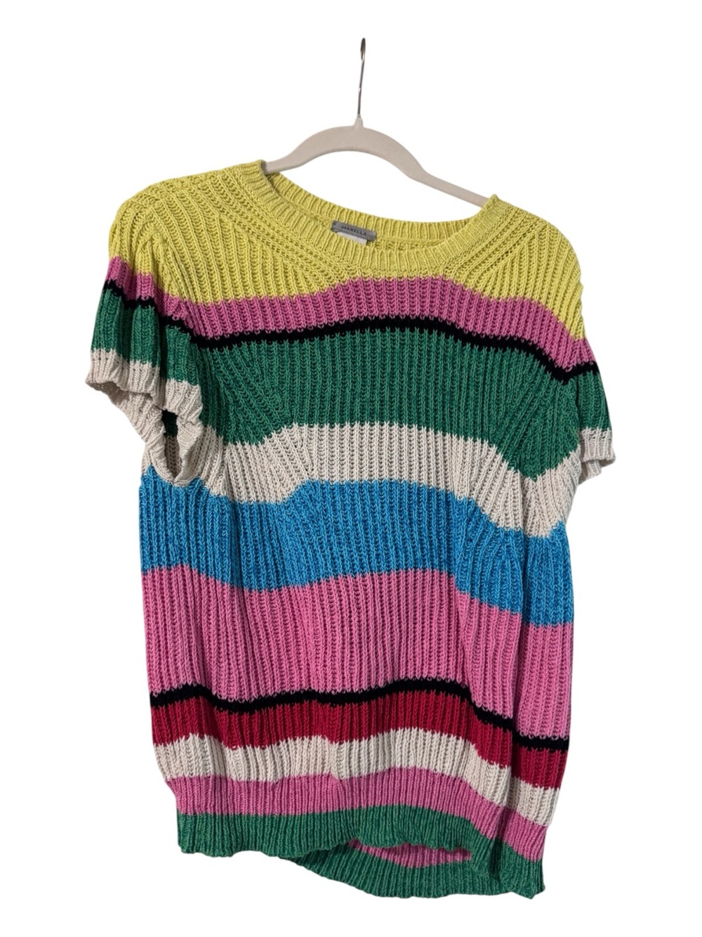 MARELLA Multi-Color Striped Ribbed Crew Neck Sweater